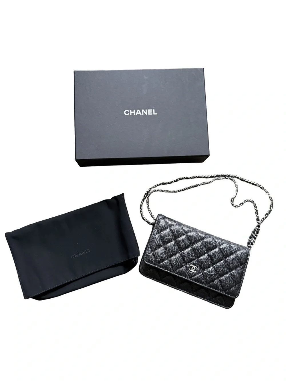 CHANEL Black Quilted Caviar Leather Crossbody with Silver Hardware